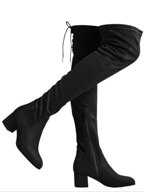 DREAM PAIRS Black Laurence Over-The -Knee Chunky Heel Boots